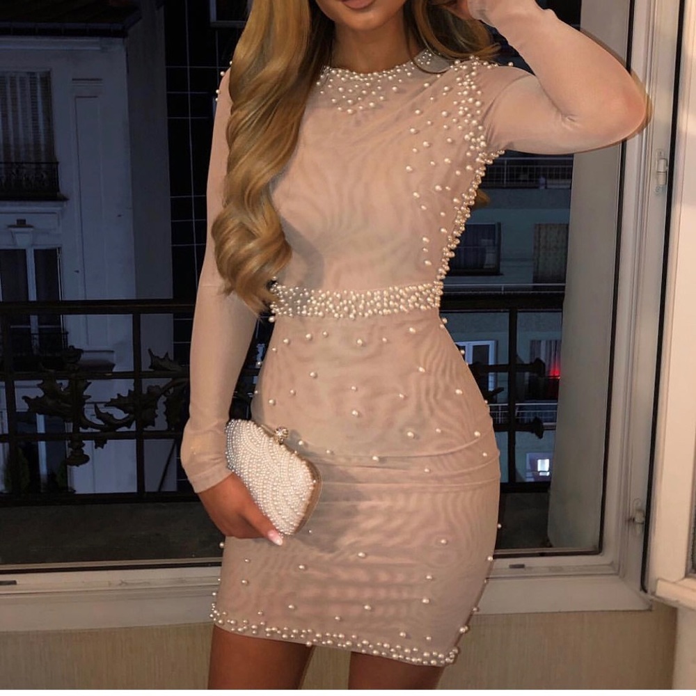 Fashion Nova Pearl Embellished Dress